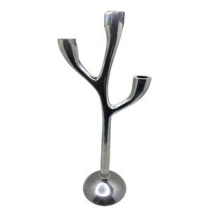 Vintage 1970s India Cast Aluminum Tree Branch 3 Candle Candlabra